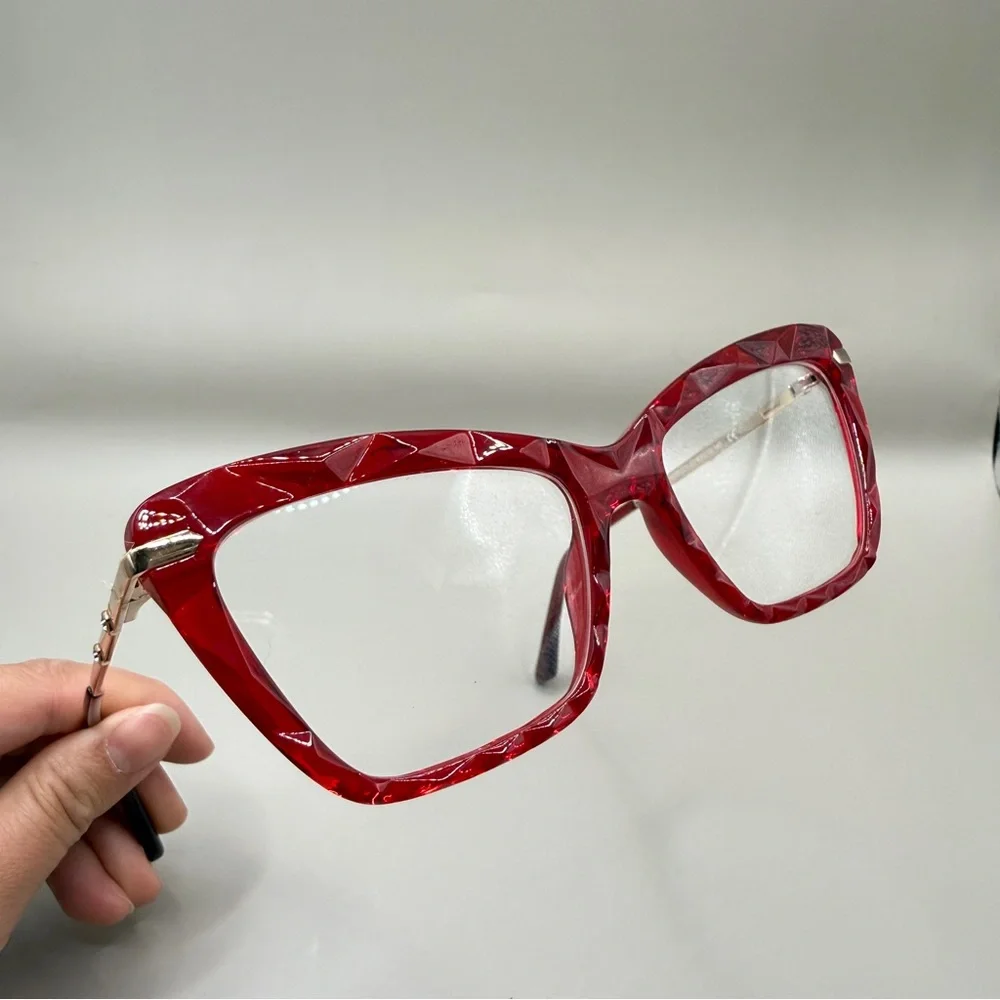 Vooglam Red transparent Cat-Eye Glasses frame, no prescription